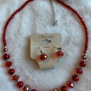 Red Crystal & Glass Bead Necklace & Earring Set